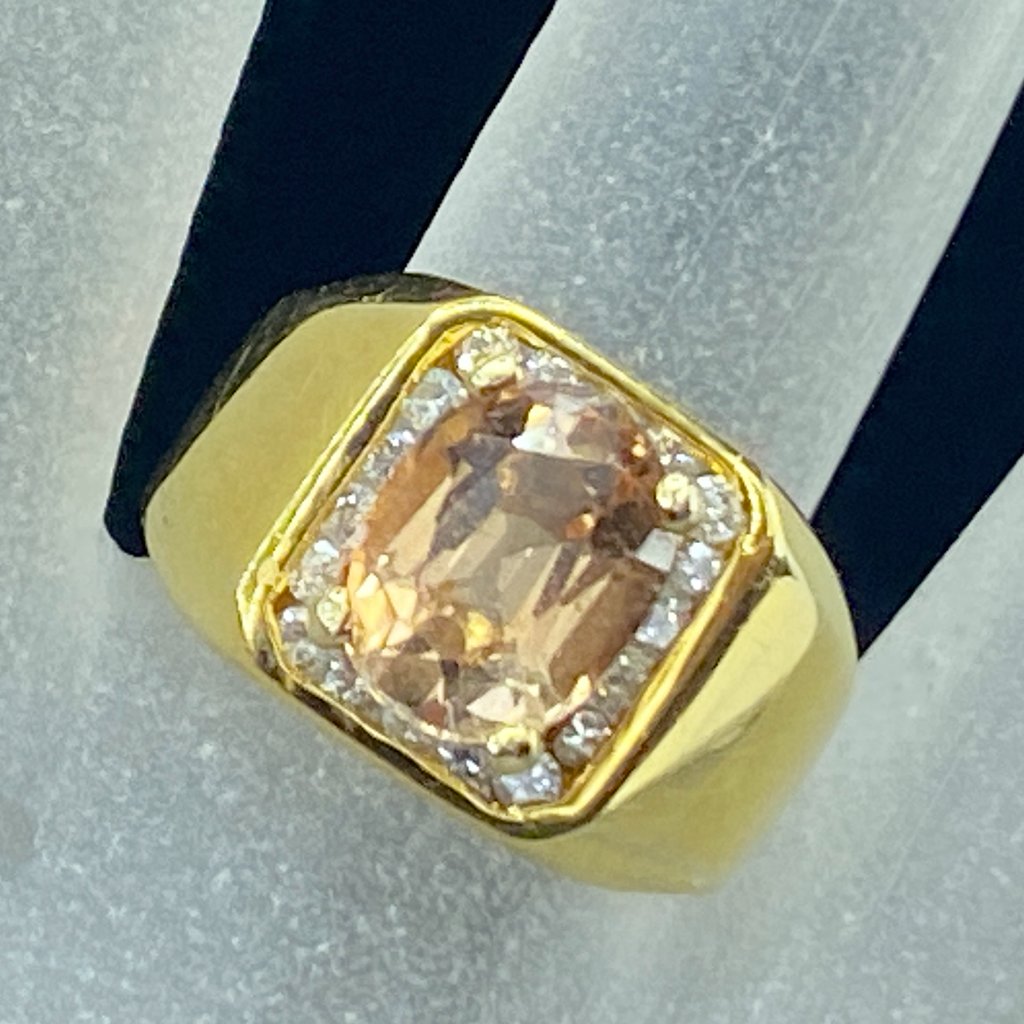 14k Yellow Gold 2.5ct Orange Sapphire Diamond Statement Ring Sz7 7.3gm
